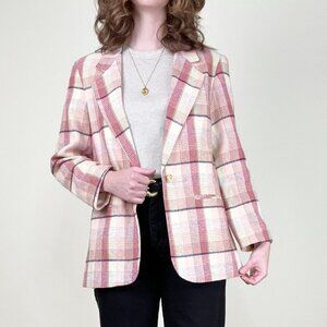 Vintage Plaid Knit Oversized Blazer Coat Suit Jacket Barbiecore Barbie Preppy